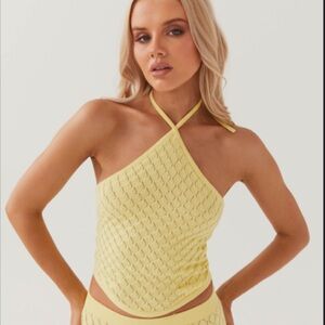 Yellow crop halter top - matching skirt set